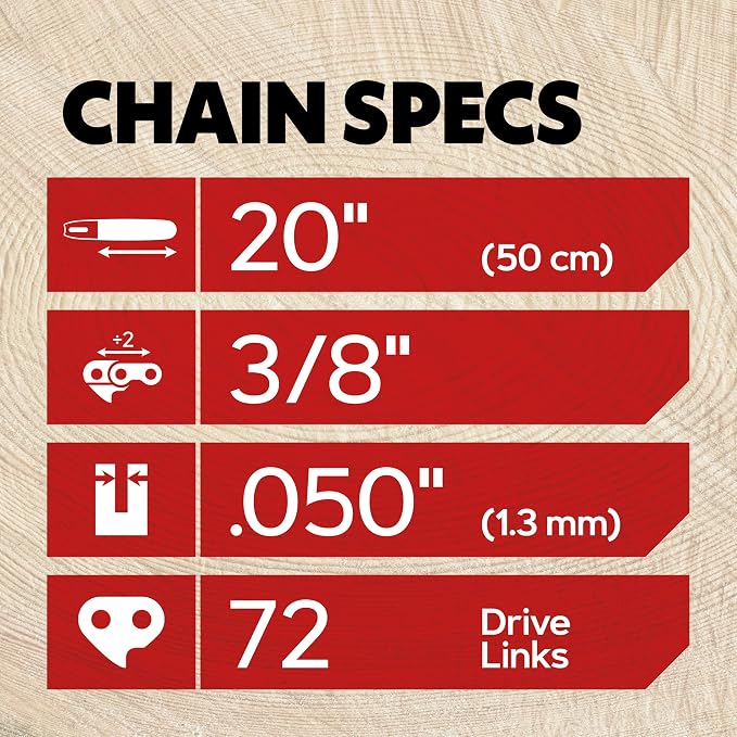 Oregon 3-Pack 3/8" LP Pitch, .050" (1.3mm) Gauge, Chainsaw Chain for 20" (50cm) Bar, 72 Drive Links – Full Chisel Replacement Saw Chain, Fits & Replaces Stihl & Husqvarna, Fits Jonsered, Echo and more
