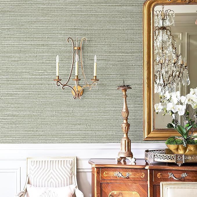Simon&Siff Textured Grasscloth Peel and Stick Wallpaper 17.7"x394" Neutral Faux Grassweave Wallpaper Waterproof Self Adhesive Removable Wallpaper Mural for Home Decor Bedroom Kitchen Cabinet