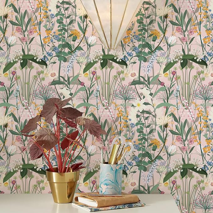 JiffDiff Floral Wallpaper Peel and Stick 17.3"x118" Pink Farm Wildwood Stick on Wallpaper for Home Bedroom Cabinets Thicken Self Adhesive Contact Paper