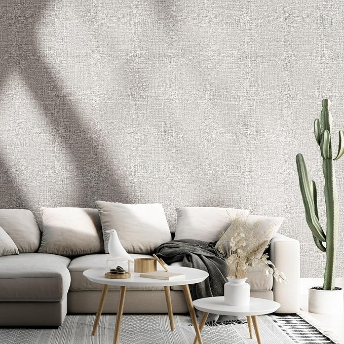 WADILE Grasscloth Peel and Stick Wallpaper 15.7in x 787.4in, Textured Contact Paper for Cabinets, Faux Linen Wall Paper Pull and Stick, Fabric Vinyl Wallpaper Self Adhesive Light Gray | Textured contact paper, Faux linen, Vinyl material, Cabinets, Self...