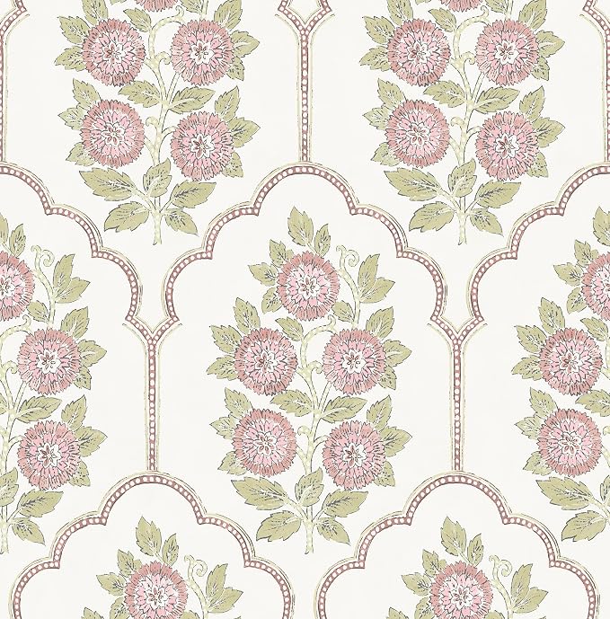 NuWallpaper x Society Social Floral Bazaar Rose Water Peel and Stick Wallpaper, Removable Wallpaper, 20.5 in x 18 ft