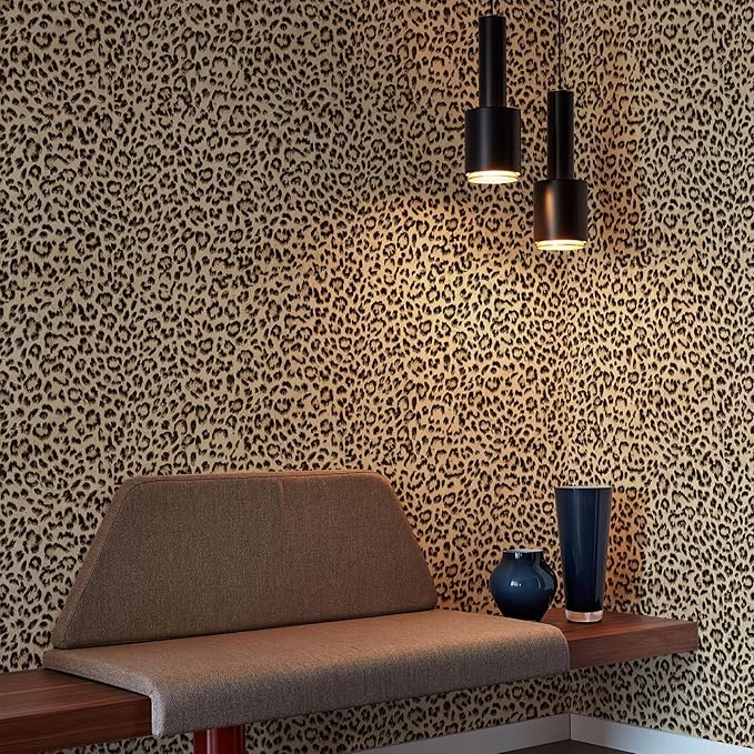 JiffDiff Leopard Print Peel and Stick Wallpaper, Waterproof Removable Self Adhesive Textured Wall Paper, Yellow Unique Funky Cheetah Contact Paper for Bedroom and Bathroom 120"X17.3"(14.4 sq. ft)