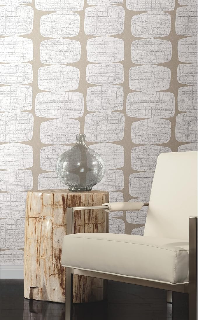 RoomMates RMK12347PL Mid-Century Beads Peel and Stick Wallpaper, Tan, White