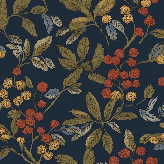 Navy Floral Leaf Vintage Green Wallpaper Peel and Stick 17.5"x393.7" | Self Adhesive/Removable/Waterproof/Thick Vinyl Contact Paper for Bathroom Bedroom Shelf Cabinet Drawer,Prepasted,Easy Peel