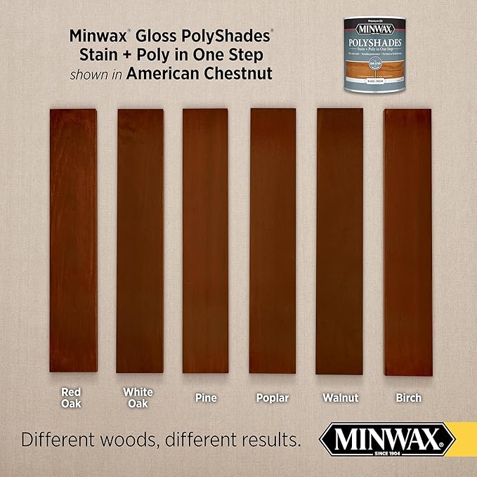 Minwax PolyShades Wood Stain + Polyurethane Finish – ½ Pint, American Chestnut, Gloss