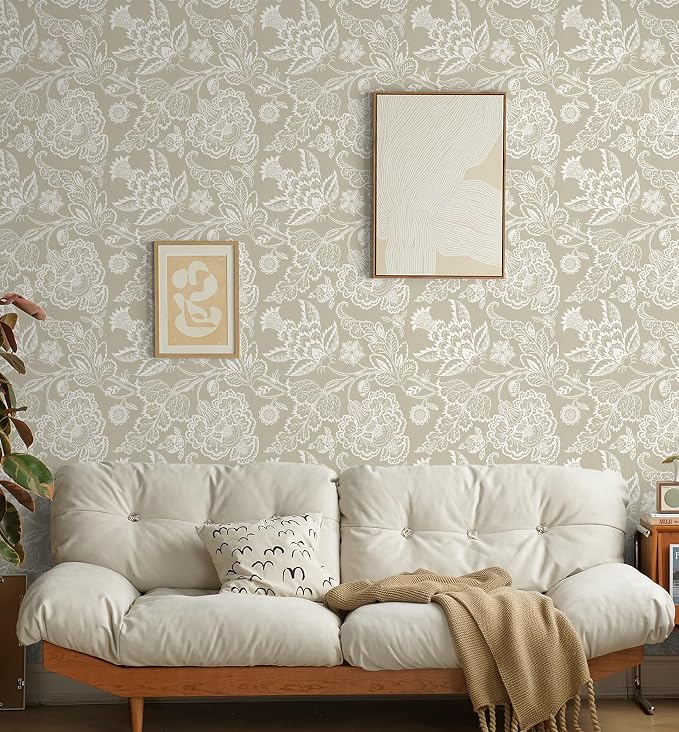 Hopepak 17.3"×197" Vintage Floral Peel and Stick Wallpaper for Bedroom Bathroom Botanical Contact Paper Retro Self - Adhesive Removable Waterproof Wall Paper Decor Easy DIY Home Upgrade