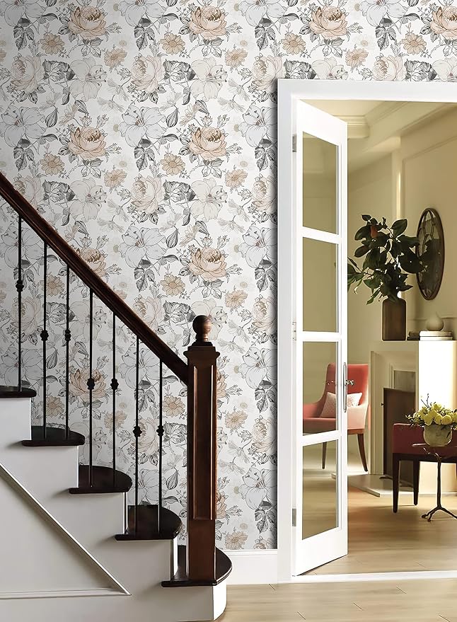 Hopepak Floral Peel and Stick Wallpaper for Bedroom Modern Farmhouse Flower Wall Paper Self Adhesive Removable Contact Paper for Cabinets Bathroom Nursery Shelf Drawer 15.5'' x 78.7''