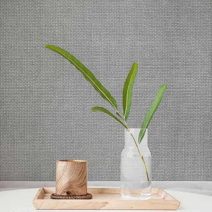 Ansehan Grasscloth Textured Wallcovering W703 Terraces Collection 36" W x 8 Yard L, Natural Modern Paper Weave, Non Prepasted Home Décor for Living Sapce Feature Wall, Grey/Ivory/Silver Backing