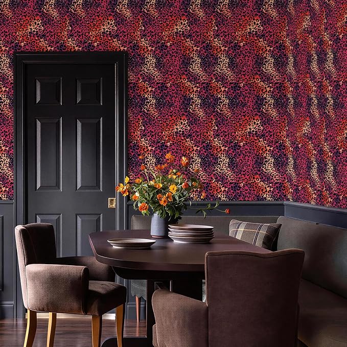 Hot Pink Leopard Print Peel and Stick Wallpaper, 17.3" x 400" | Waterproof Removable Self Adhesive Wallpaper, Unique Funky Cheetah Contact Paper for Bedroom, Bathroom, Decor