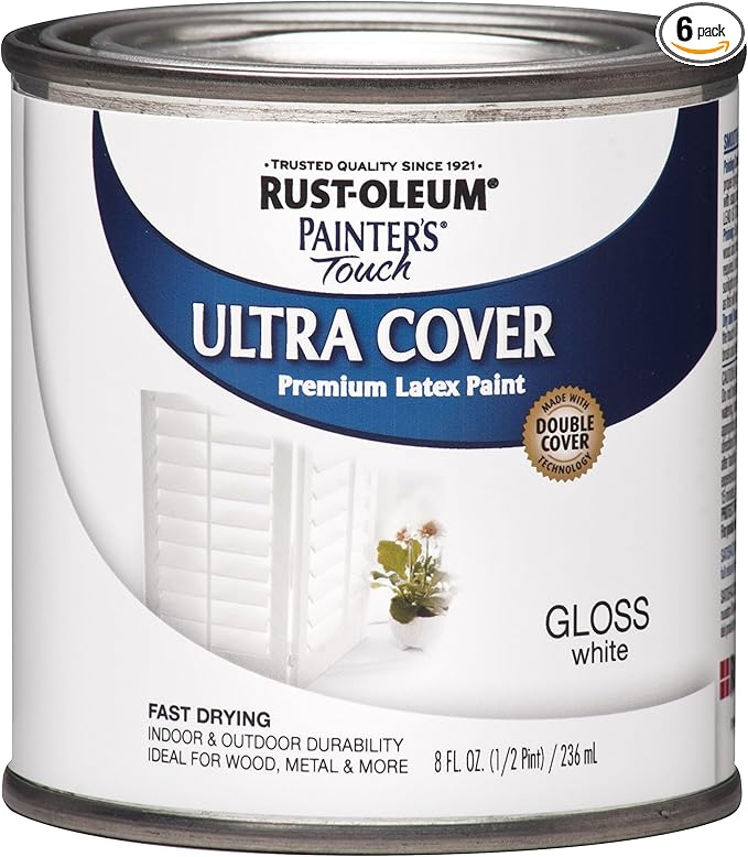 Rust-Oleum 1992730-6PK Painter's Touch Latex Paint, Half Pint, Gloss White, 8 Fl Oz (Pack of 6)