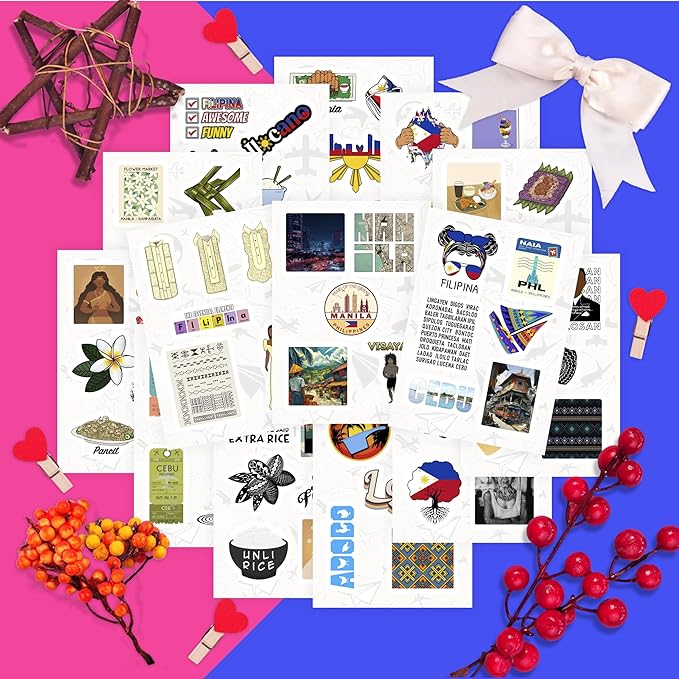 BulbaCraft 100Pcs Philippines Stickers, Filipino Stickers for Water Bottle and Laptop - Philippines Party Supplies & Decorations, Waterproof Vinyl Decals, Filipino Flag Stickers, Gifts for Women & Men