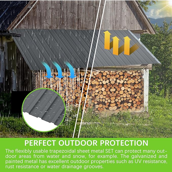 Metal Roof Panels 20 pcs 99 ft² Gray Galvanized Steel Panels Metal Corrugated Tin Roofing Panels Gazebo Top Cover Heavy Duty Gray Roof Suitable for Garages,Sheds, Stables and Mobile Homes