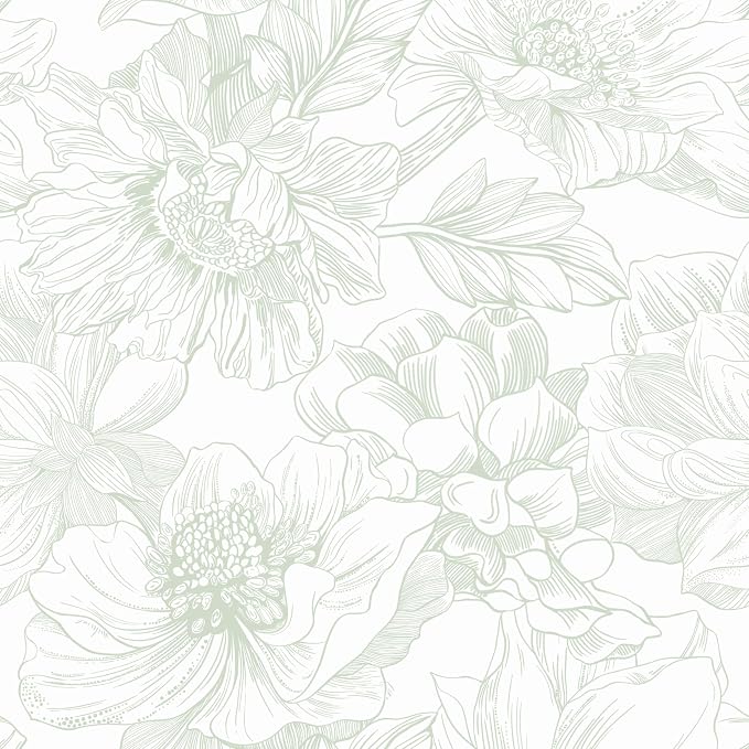 118"x17.3" Peel and Stick Wallpaper Green Floral Contact Paper White Boho Modern Wallpaper Removable Self Adhesive Flower Wall Paper for Kitchen Bathroom Bedroom Cabinets Thicken Vinyl Roll