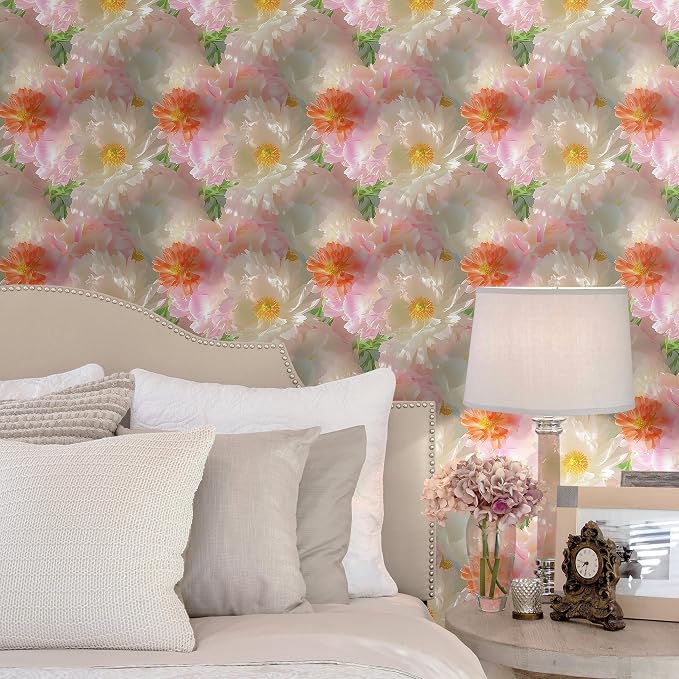 Yasinet Pink Floral Wallpaper Pink Vintage Wallpaper Floral Contact Paper Boho Waterproof Removable Self Adhesive Wall Paper for batnroom/Livingroom/Cabinets Vinyl 17.3''×78.7''