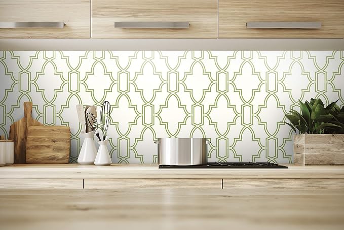NextWall Tile Trellis Peel and Stick Wallpaper (Green & White)