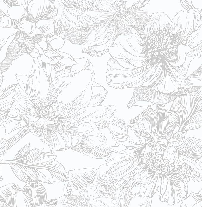 Ismoon Large Floral Peel and Stick Wallpaper Boho White/Grey Contact Paper 17.3inx32.7ft Removable Self Adhesive Bedroom Cabinet Mural Wall Decor Vinyl Roll