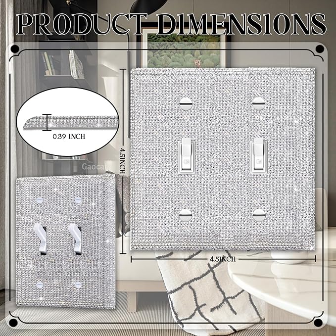 Silver Shiny Silver Rhinestones Switch Wall Plate Double Gang Toggle Light Switch Covers Decorator Plate Outlet Wall Plates