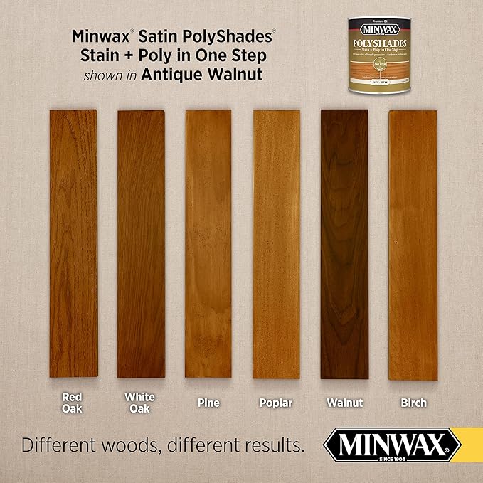 Minwax PolyShades Wood Stain + Polyurethane Finish – ½ Pint, Antique Walnut, Satin