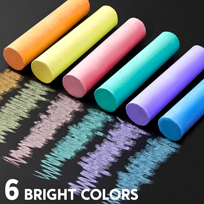 JOYIN 24 PCS Washable Sidewalk Chalks Set Non-Toxic Jumbo Chalk for Schools, Outdoor Art Play, Paint on Chalkboard, Blackboard and Playground (6 Colors)
