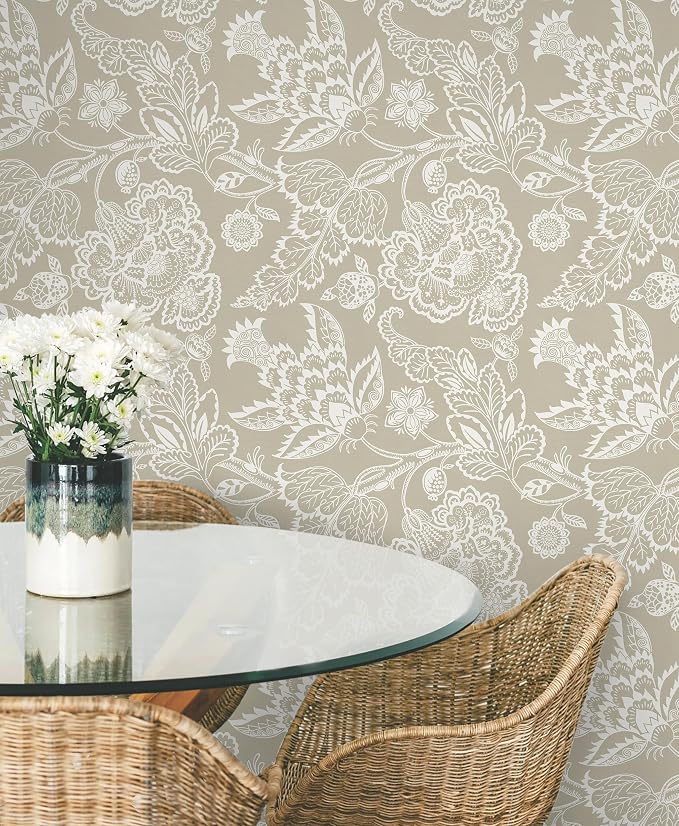 Hopepak Vintage Floral Peel and Stick Wallpaper Botanical Contact Paper Retro Self - Adhesive Removable Waterproof Wall Paper Decor for Bedroom Bathroom Easy DIY Home Upgrade 17.3" x 78.7"