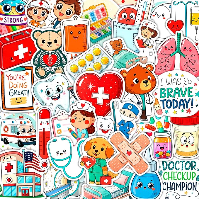 100Pcs Medical Stickers and Decals, Dorctor Stickers - Medical Party Supplies, Decoration - Gift for Women & Men