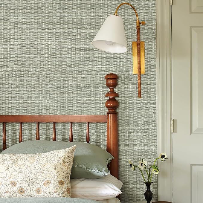 Simon&Siff Textured Grasscloth Peel and Stick Wallpaper 17.7"x197" Neutral Faux Grassweave Wallpaper Waterproof Self Adhesive Removable Wallpaper Mural for Home Decor Bedroom Kitchen Cabinet