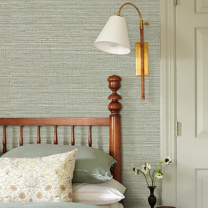 Simon&Siff Textured Grasscloth Peel and Stick Wallpaper 17.7"x394" Neutral Faux Grassweave Wallpaper Waterproof Self Adhesive Removable Wallpaper Mural for Home Decor Bedroom Kitchen Cabinet