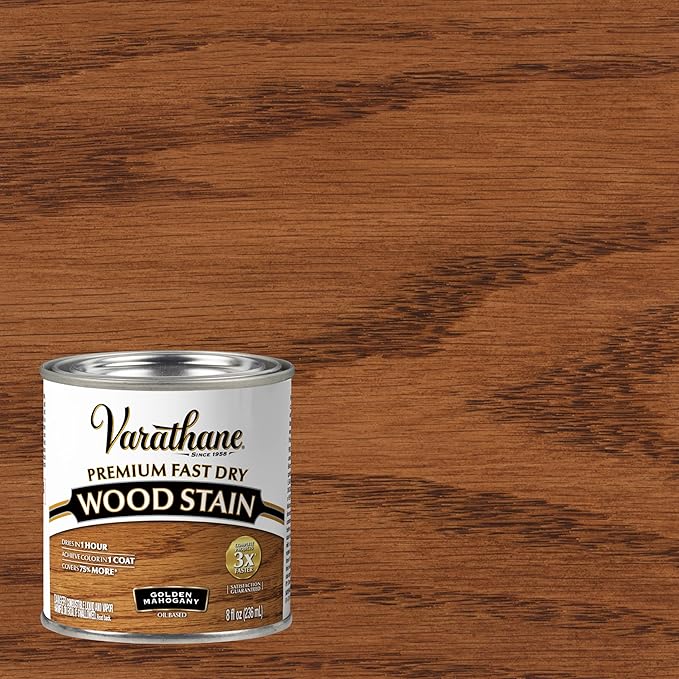 Varathane Premium Fast Dry Wood Stain | 1 Hour Dry Time | 1 Coat Color | Interior Wood Stain | Furniture, Cabinets, Doors, Trim | Half Pint | Golden Mahogany