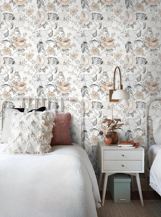 Hopepak 15.5'' x 197'' Floral Wallpaper Peel and Stick Modern for Bedroom Self Adhesive Removable Eco-Friendly Contact Paper Waterproof for Bathroom Living Room Shelf Drawers Decoral Vinyl Roll