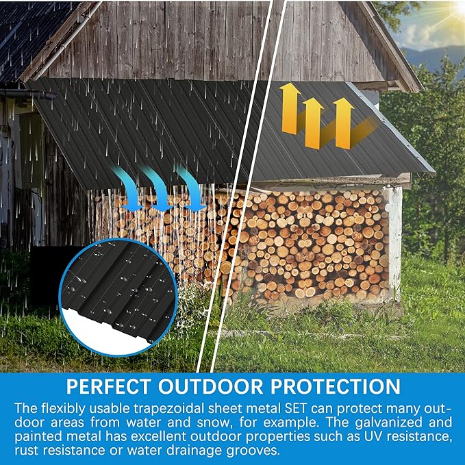 Metal Roofing Panels 25 pcs 60.63 inch x 16.77 inch Galvanized Steel, Corrugated Tin Roof Panels Roofing Sheets Heavy Duty Roof Replacement for Patio Carport Garden, Black