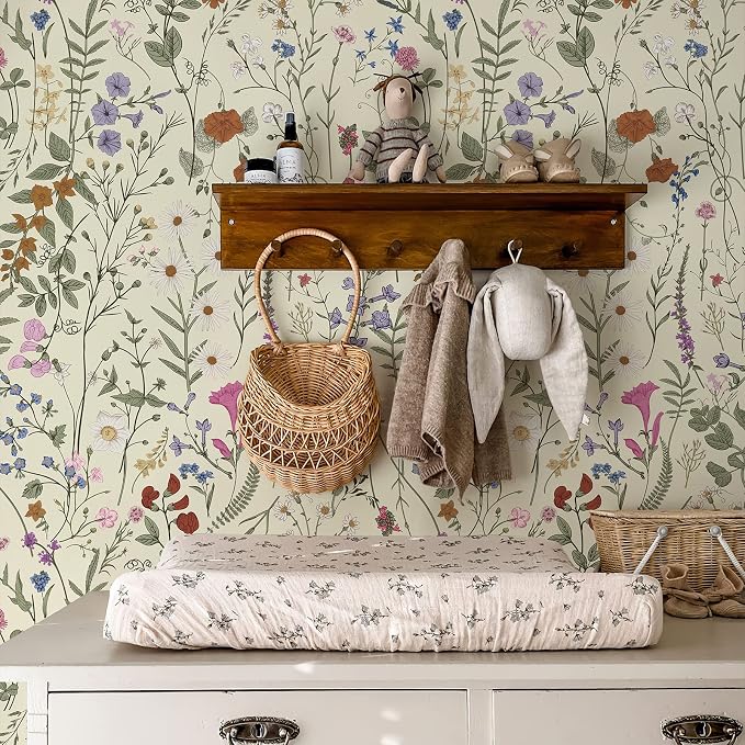 JiffDiff Floral Wallpaper Peel and Stick - Farm Floral Wall Paper Wildwood Self Adhesive Contact Paper for Home Bedroom Cabinets and Kitchen Countertop ThickenStick on Wallpaper 17.3"x118"