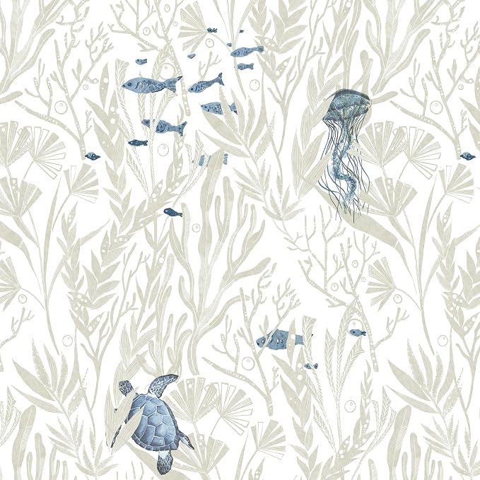 tiltil Coastal Peel and Stick Wallpaper Beige Contact Paper 17.3"×78.8" | Beach Self-Adhesive Wallpaper Removable Countertop Wall Paper Blue Ocean Wallpaper for Bathroom Waterproof Decor Vinyl Roll