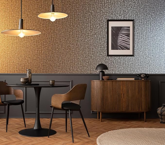 Chocolate Gold Non-pasted Wallpaper, Metallic Sheen,17.7" x 236.0" | Textured Traditional Wallpaper, Stunning Metallic Sheen, Dark Brown for living room , commercial decor