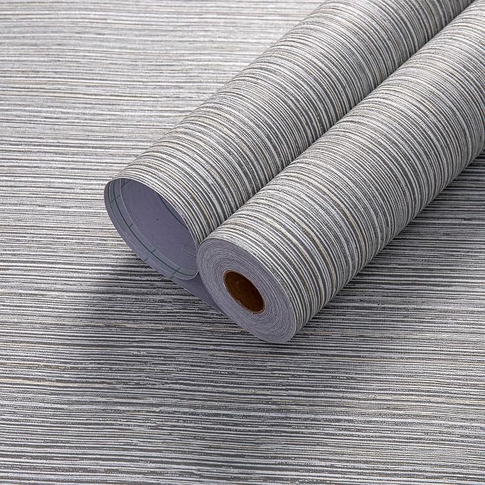 Haimin Grasscloth Wallpaper Textured 24in X 393in Fabric Contact Paper Brown Wall Paper Textured Linen Wallpaper Peel and Stick Self-Adhesive Thick Vinyl Embossed Film Wallpaper (Gray Brown)