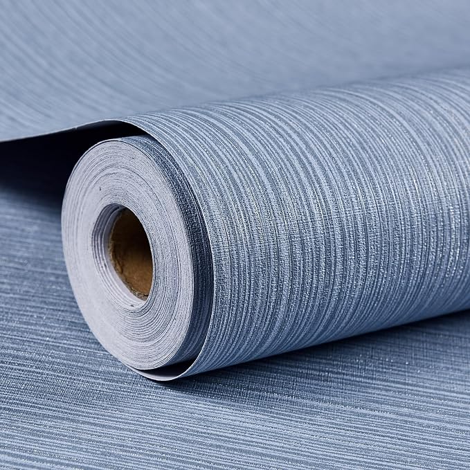 Haimin Grasscloth Wallpaper Textured 24in X 393in Fabric Contact Paper Grey Blue Wall Paper Textured Linen Peel and Stick Self-Adhesive Thick Vinyl Embossed Film Wallpaper (Gray Blue)