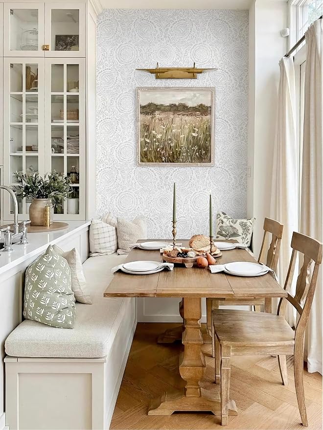 Heroad Peel and Stick Wallpaper Modern Floral Wall Paper Boho Grey Contact Paper Removable Self Adhesive Waterproof Wallpaper for Bedroom Bathroom Walls and Kitchen Cabinet Vinyl 17.3”x78.7”