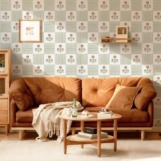 Guvana Green Floral Peel and Stick Wallpaper Boho Contact Paper Vintage Floral Self-Adhesive Removable Waterproof Wallpaper Renter Friendly 394"×17.3" for Bedroom Livingroom Hallway Cabinets Drawer