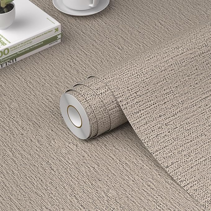 WADILE Grasscloth Peel and Stick Wallpaper 15.7in x 393.7in, Textured Contact Paper for Cabinets, Faux Linen Wall Paper Pull and Stick, Fabric Vinyl Wallpaper Self Adhesive Gray Yellow | Textured contact paper, Faux linen, Vinyl material, Cabinets, Sel...