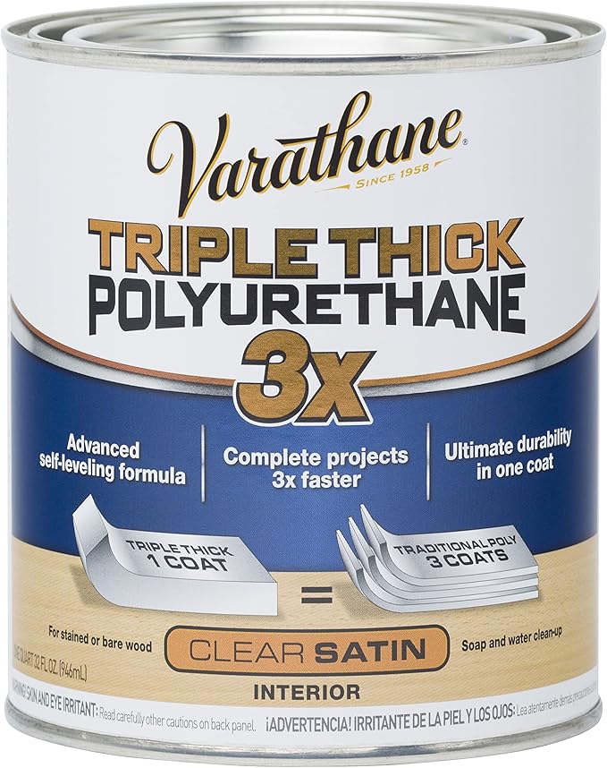 Varathane Triple Thick Polyurethane Clear Wood Finish | Self-Leveling Formula | Scratch And Stain Resistance | Durability In One Coat | Satin | Quart