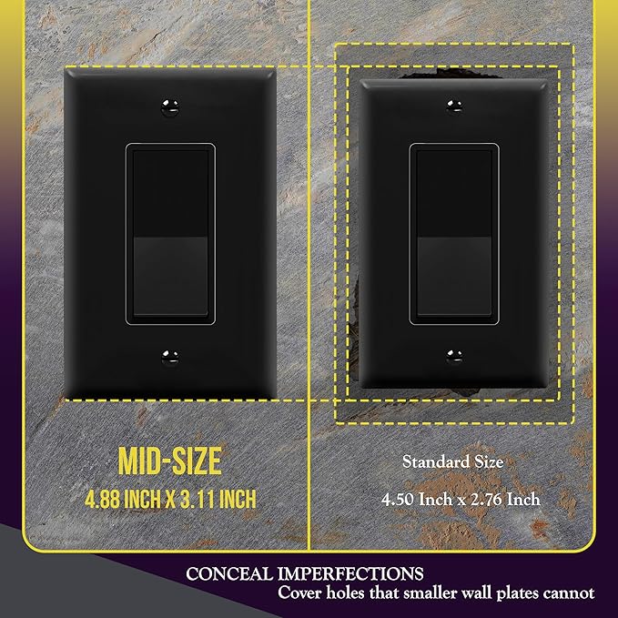 ENERLITES Decorator Light Switch or Receptacle Outlet Wall Plate, Gloss Finish, Midway Size 1-Gang 4.88" x 3.11", Polycarbonate Thermoplastic, UL Listed, 8831M-BK, Black