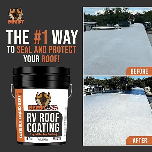 BEEST RV Roof Repair Kit Includes: Roof Coating 5G, EPDM Primer 1G, RV Cleaner 32 Oz, Non-Sag Lap sealant, Self-Leveling Lap Sealant, Seam Roller, Seam Tape & Gloves| Repair & Maintenance Bundle