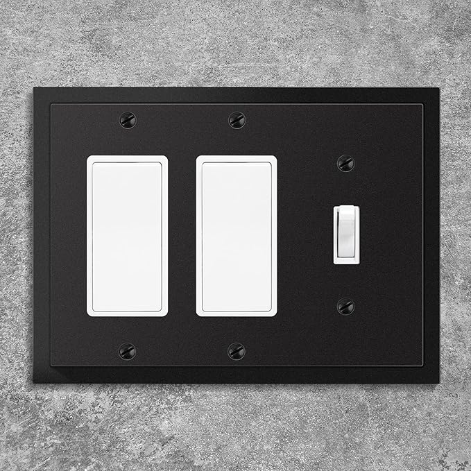 Henne Bery Modern Edge Decorative Wall Plate Switch Plate Outlet Cover, Durable Solid Zinc Alloy (Single Toggle/Double Decorator, Matte Black)