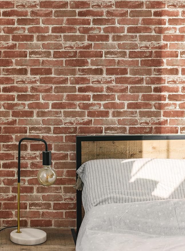 Hopeak Red Brick Wallpaper Self-Adhesive Peel and Stick Wallpaper Waterproof and Removable Good for Home Decoration and Furniture Renovation 17.5 x 787.4 Inches