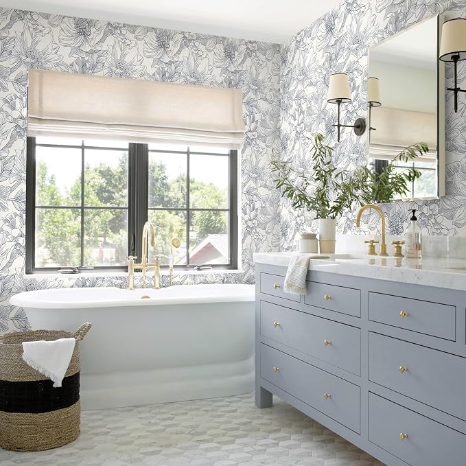 394"x17.3"Retro Style Grey Floral Line Wall Paper Home Decoration