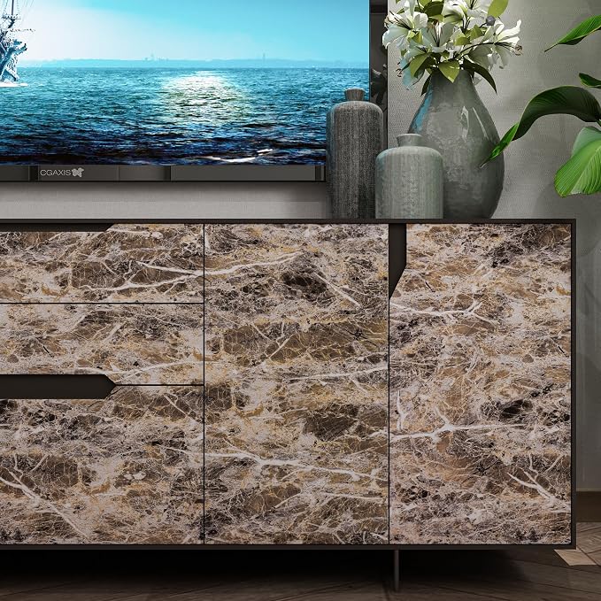 Wide Marble Granite Peel and Stick Wallpaper Contact Paper for Countertops | Counter Top Covers Brown Thick Waterproof Self-Adhesive Marble Vinyl Wrap 31.5x157inch Dark Wall Paper for Kitchen Bathroom