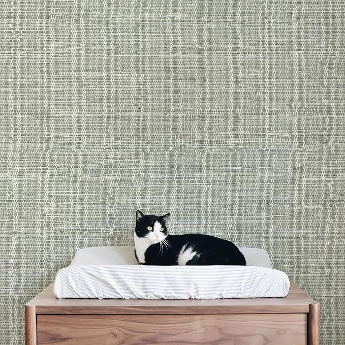 JiffDiff Grasscloth Wallpaper Peel and Stick Cream Grassweave Peel & Stick Textured Wallpaper Self Adhesive Contact Paper 17.3"x472"