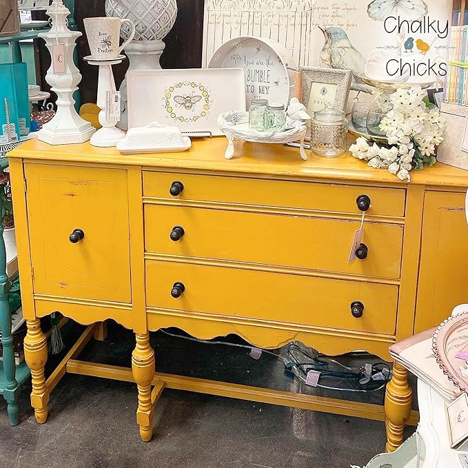 Chalky Chicks 32 Fl Oz Matte Bees Knees (Yellow) Chalk Paint for Furniture Without Sanding - No Prep Furniture Paint No Sanding All in One for Crafts, Wood, Walls, Cabinet, Metal, Dresser, Farmhouse