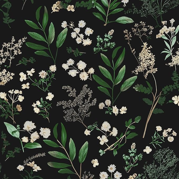 Vintage Dark Green Floral Leaf Peel and Stick Wallpaper 17.5"x787" | Self Adhesive/Removable/Waterproof/Thick Vinyl Extra Long Contact Paper for Bathroom Bedroom Shelf Cabinet Drawer,Prepasted