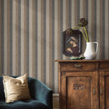 Simon&Siff Textured Fabric Wallpaper Peel and Stick 17.3"x400" Beige/Brown/Grey Stripes Printed Grasscloth Wall Paper Faux Linen Look Contact Paper Self-Adhesive Vinyl for Bedroon Accent Wall