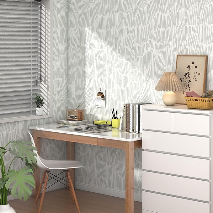 Theper Green Wallpaper 17.3"×78.8" Modern Striped Peel and Stick Wallpaper Boho Self Adhesive Removable Wall Paper for Bedroom Waterproof Vinyl White and Green Contact Paper